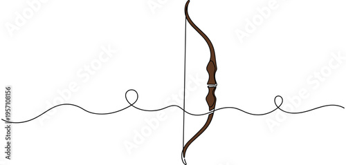 Traditional bow standing upright on continuous line composition. no editable strokes