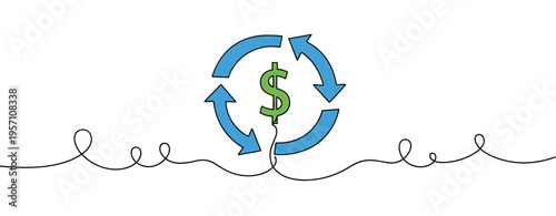 Dollar symbol circulating with recycling arrows on white background. no editable strokes