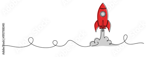 Rocket launching from continuous line on white background. no editable strokes