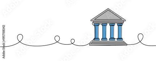 Bank building connected by continuous line on white background. no editable strokes