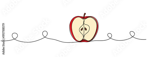 Half apple cut vertically on white line art background. no editable strokes