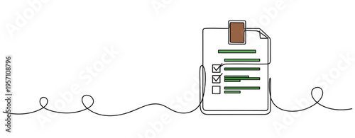 Clipboard checklist with pen and marked boxes on white. no editable strokes
