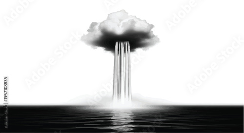 Ice cream scoop in glass with water flowing