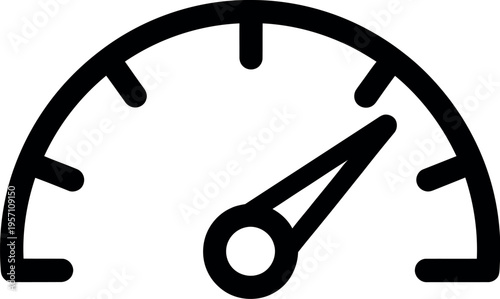 A black and white icon of a speedometer gauge
