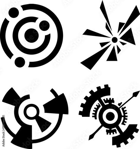 Four Abstract Sci-Fi Galactic and Mechanical Vector Symbols