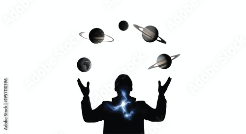 Silhouette of a man holding a gun with hands raised in a dramatic action pose