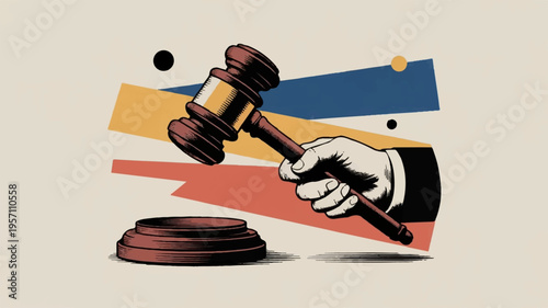 Vector illustration of gavel and hand for law, justice, or auction concepts