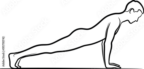 A person doing a push up on a in a line drawing style