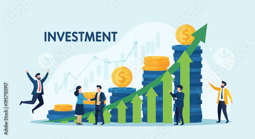 Business people celebrating investment growth and financial success.