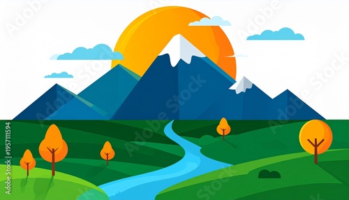 Nature landscape vector illustration with mountains