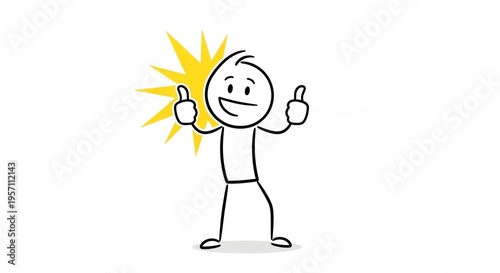 Excited Stickman with Thumbs Up Gesture and Yellow Star on White Background