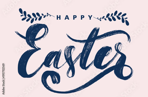 Happy Easter hand drawn calligraphy with brush pen lettering. Modern holiday typography design for greeting cards, banners, posters isolated on white. Festive handwritten script illustration.