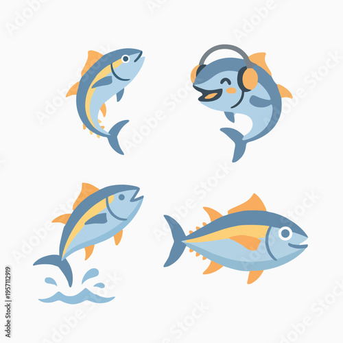 Cartoon Tuna Fish Characters and Illustrations Set