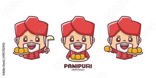Panipuri chef cartoon vector, culinary mascot illustration