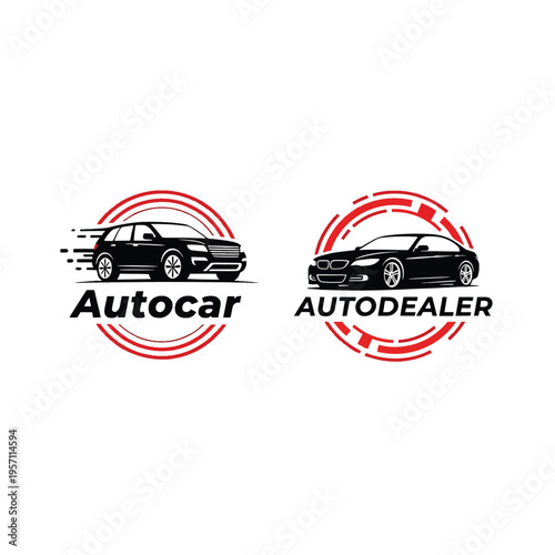 Dynamic automotive logo design featuring modern car silhouettes for sales and transport services
