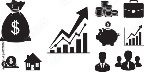 Financial icons for business and investment growth strategy