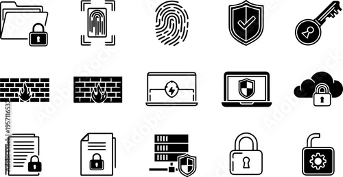 Cyber Security and Data Protection Icon Set  