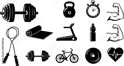 Fitness and Gym Equipment Icon Set           