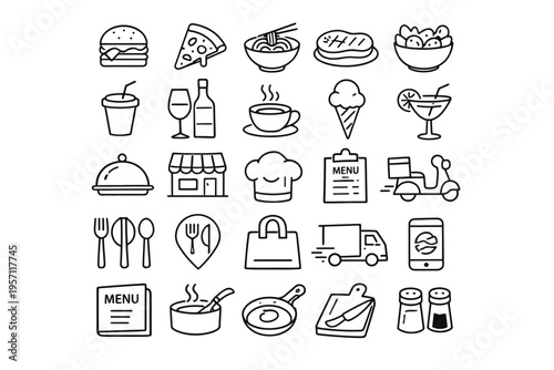 Food and Restaurant Line Icons Set