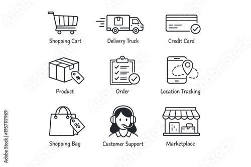 E-commerce and Online Shopping Line Icons Set