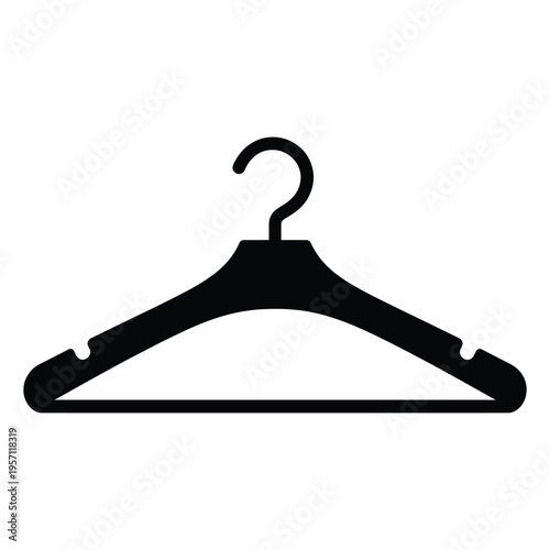 Simple black silhouette of a clothes hanger on a white background