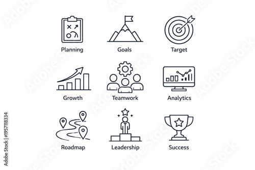 Business Strategy and Planning Line Icons Collection