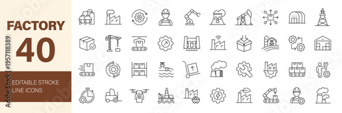 Factory icon set. Editable line icons. Vector illustration.