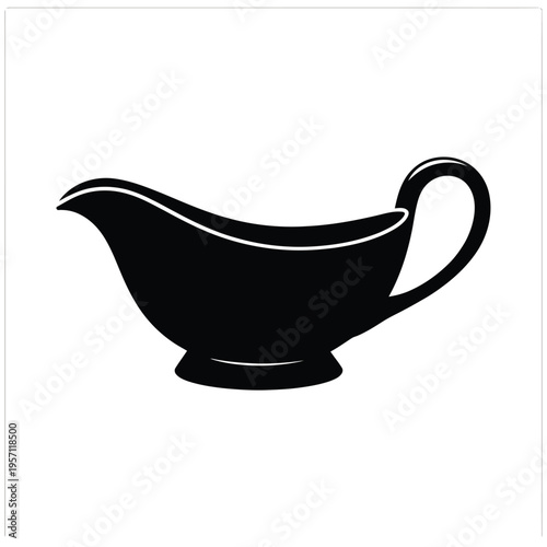 Simple black and white illustration of a sauce boat on a white background
