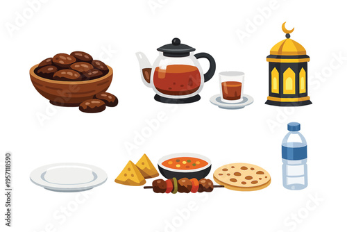 Ramadan Iftar Food Illustration Set Minimal Style