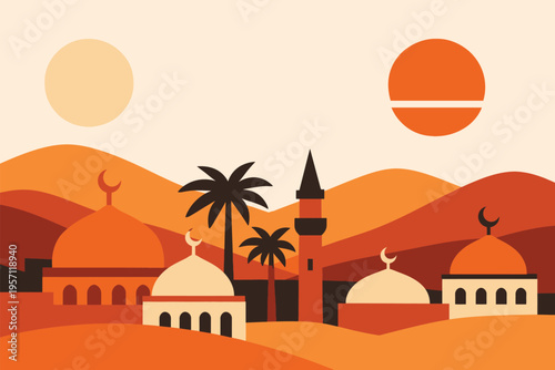 Modern Islamic Abstract Landscape Illustration