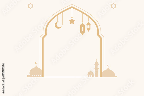 Ramadan Kareem Greeting Card with Islamic Arch Composition