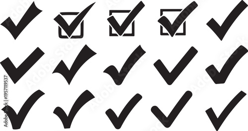 Checkmarks and ticks on a white background illustration