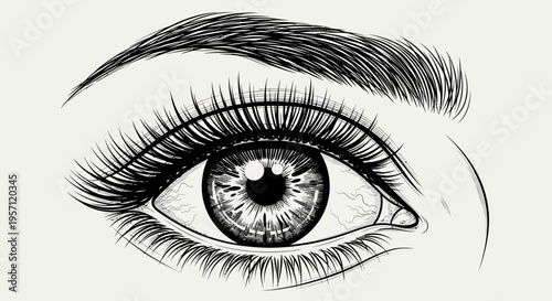 Realistic Eye Drawing – Detailed Eyelash Eyebrow Sketch Vector Illustration