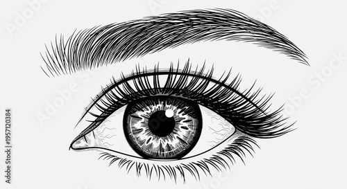 Realistic Eye Drawing – Detailed Eyelash Eyebrow Sketch Vector Illustration