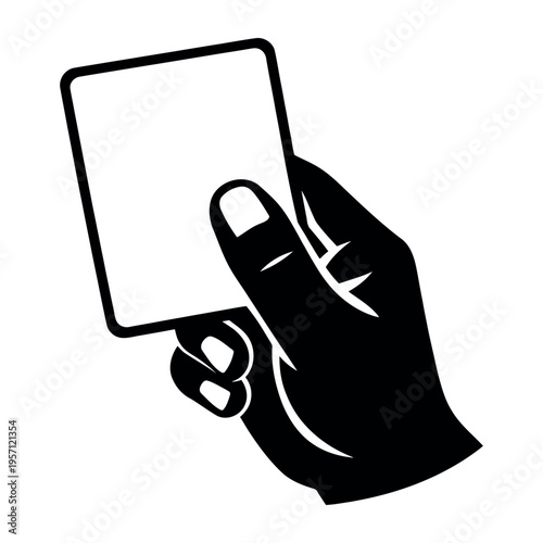 Hand holding a blank white card, symbolizing a sports referee's action, a warning, penalty, or important decision