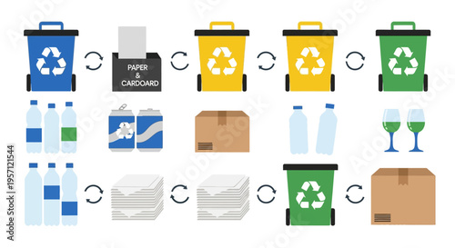 Recycling process for various materials including paper plastic and glass.