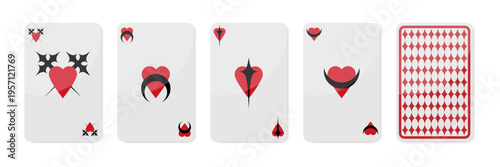 Playing cards design with heart symbols and decorations. Vector illustration