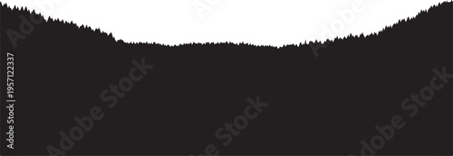 Silhouette of mountains with trees against a white background landscape