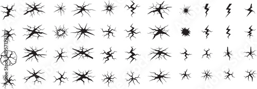 Broken wall cracks, damaged surface element, ground destruction isolated vector illustration