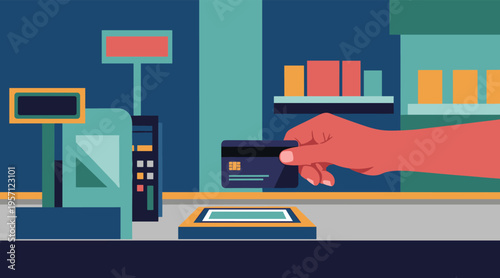 Hand presenting credit card for payment at retail counter