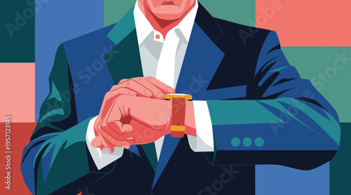 Businessman checking wristwatch on wrist while wearing formal suit
