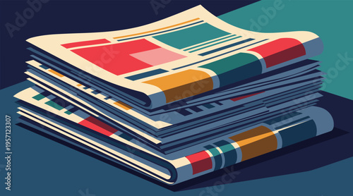 Newspapers stacked folded on office table surface workspace