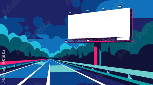 Empty billboard overlooking highway and roadside landscape