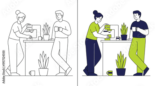 Colleagues Working at Desk with Plants in Modern Office
