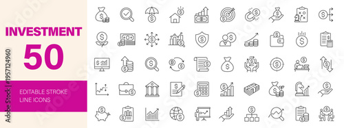 Investment icon set. Editable line icons. Vector illustration.