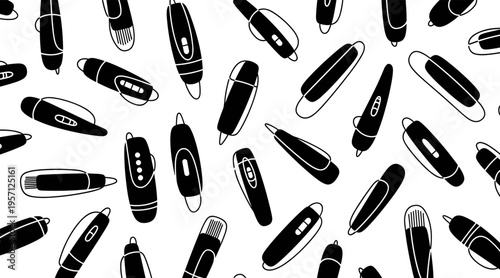 Electric shavers scattered across seamless white background, no seamless