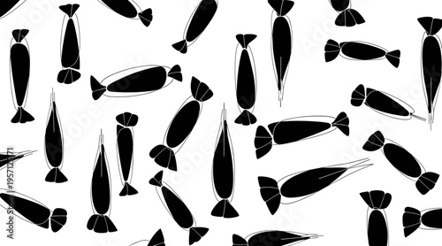 Wrapped candies scattered in repeating pattern on white background, no seamless