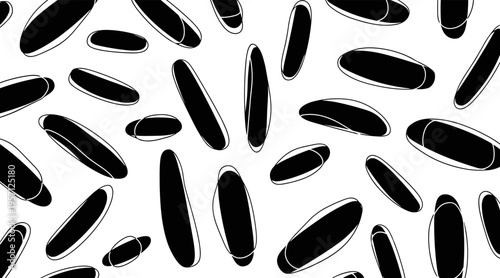 Black capsule shapes scattered across white background, no seamless