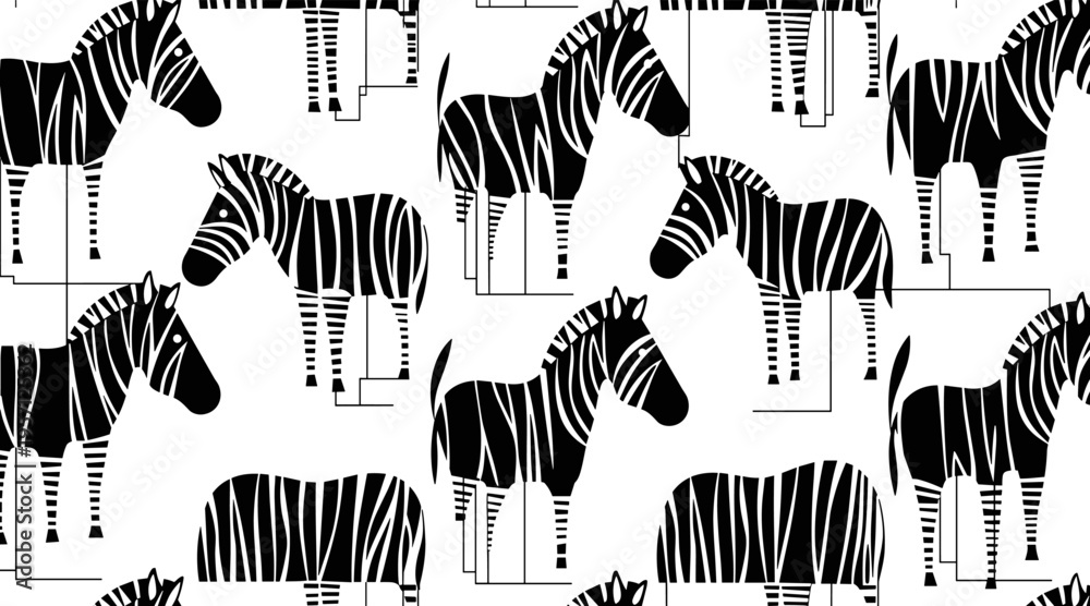 Fototapeta premium Zebra silhouettes arranged in seamless repeating pattern background, no seamless
