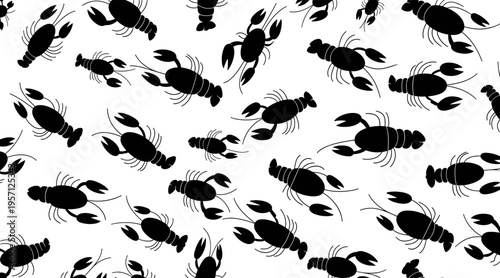 Crayfish silhouettes scattered pattern on white background, no seamless